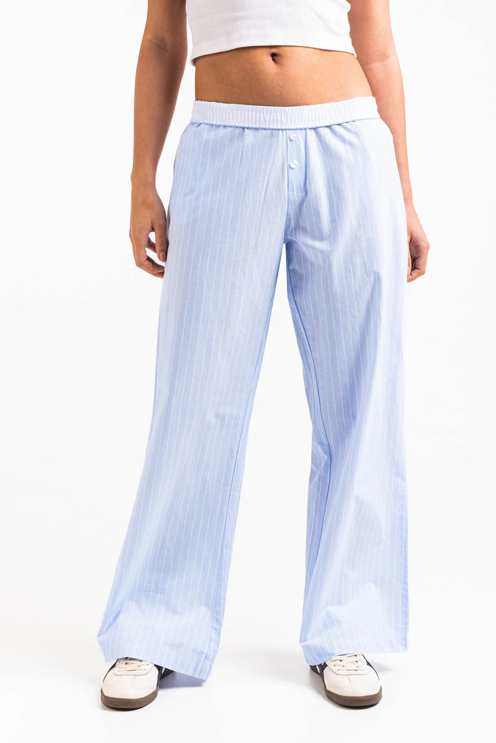 Mandy 01Mid Vide Loungebukser - Light Blue Striped - Image 6