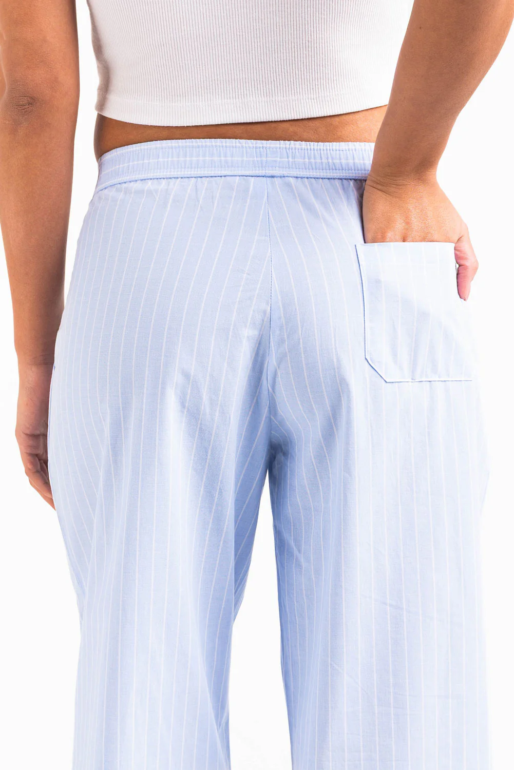 Mandy 01Mid Vide Loungebukser - Light Blue Striped - Image 7